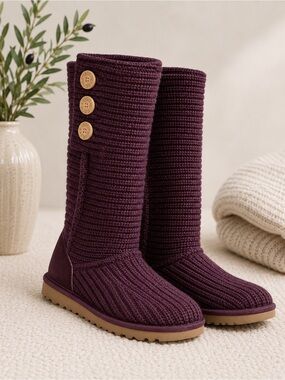UGG Cardy Burgundy Knit Tall Winter Boots Women’s Size 6 Cozy Sweater Boots